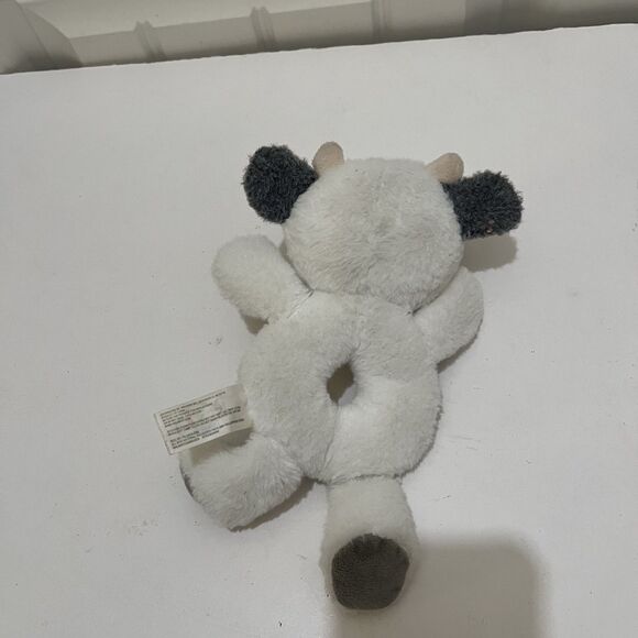 Spark Create Imagine Soft Plush Cow Rattle Gray & White Smiley Happy Face 8" - Picture 5 of 8